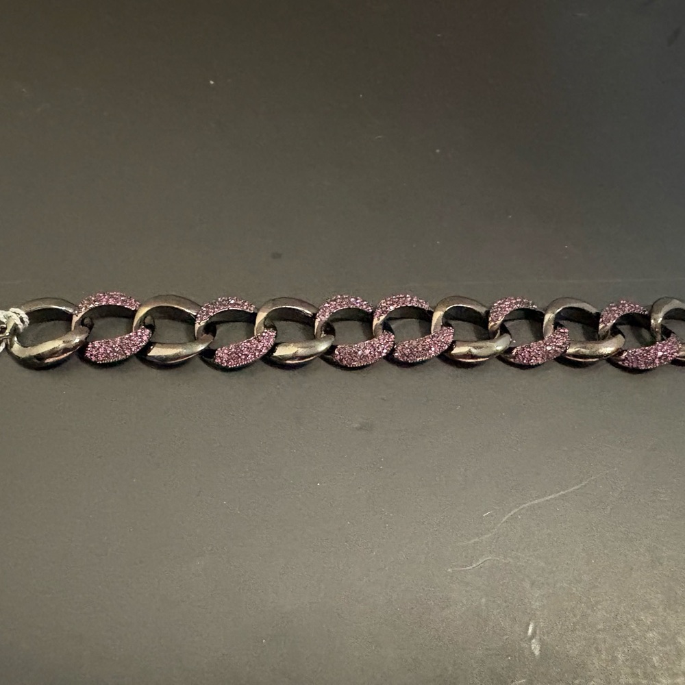 Andover Black Rhodium and Amethyst Swarovski Crystals,  Pave Curb Chain Bracelet